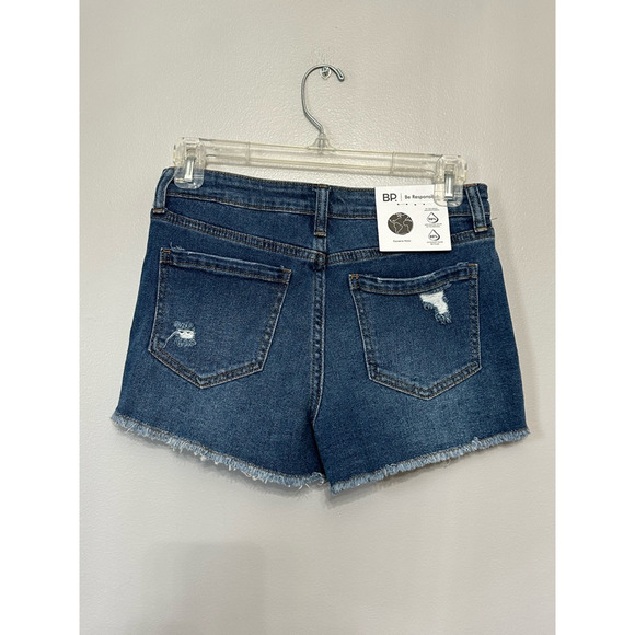BP Womens Cut-Off Shorts Blue Distressed Frayed Dark Wash Stretch Denim 25 New - Picture 4 of 8